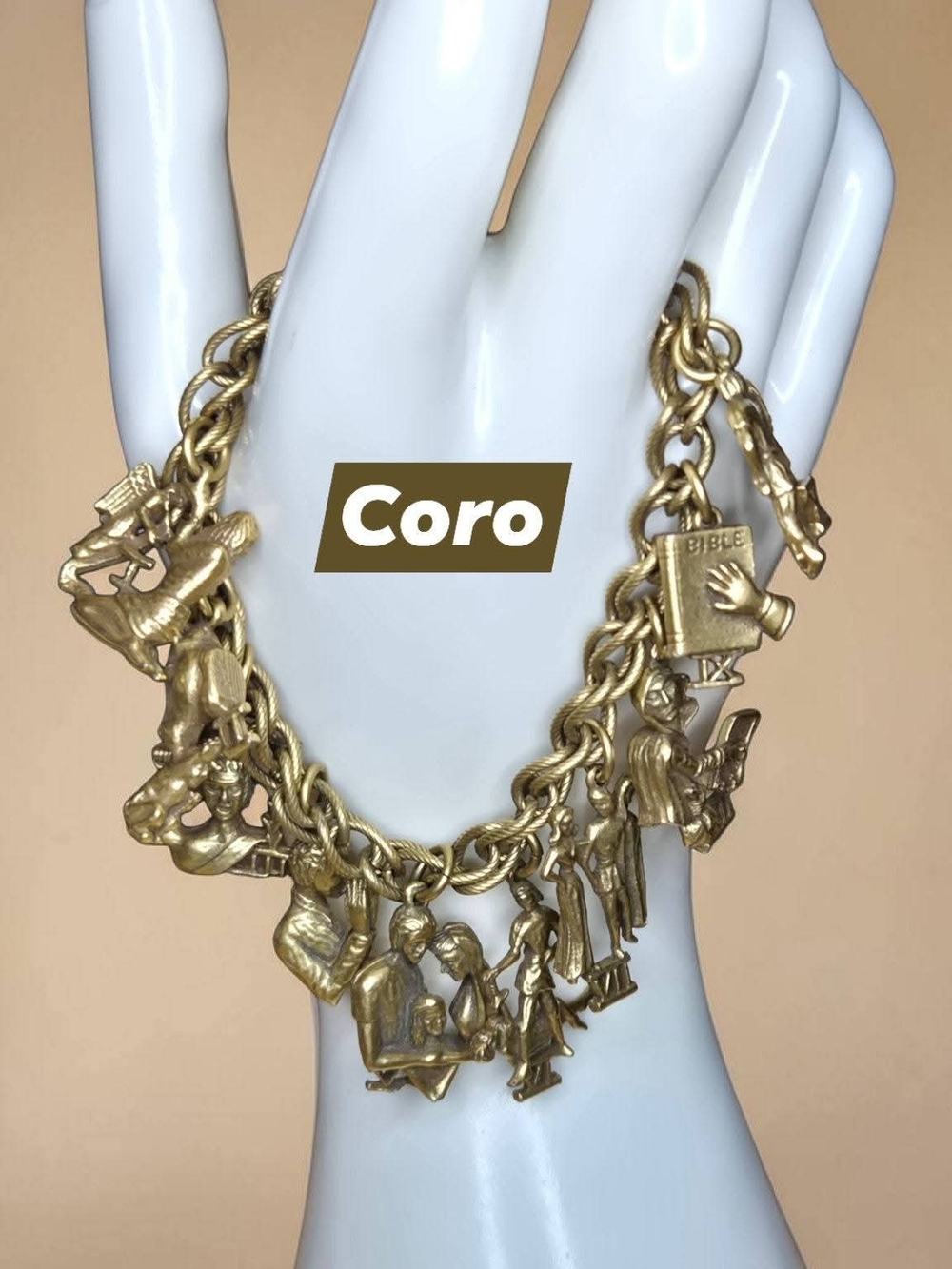 Vintage Coro 10 Commandments Charm Bracelet